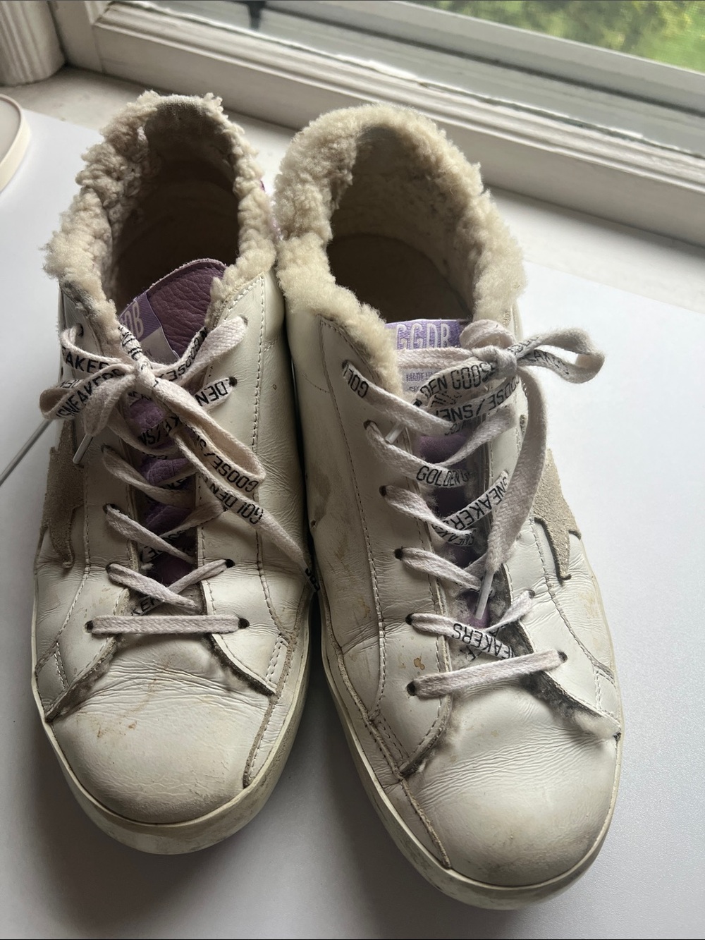 Golden Goose purple glitter fur lined superstar sneaker